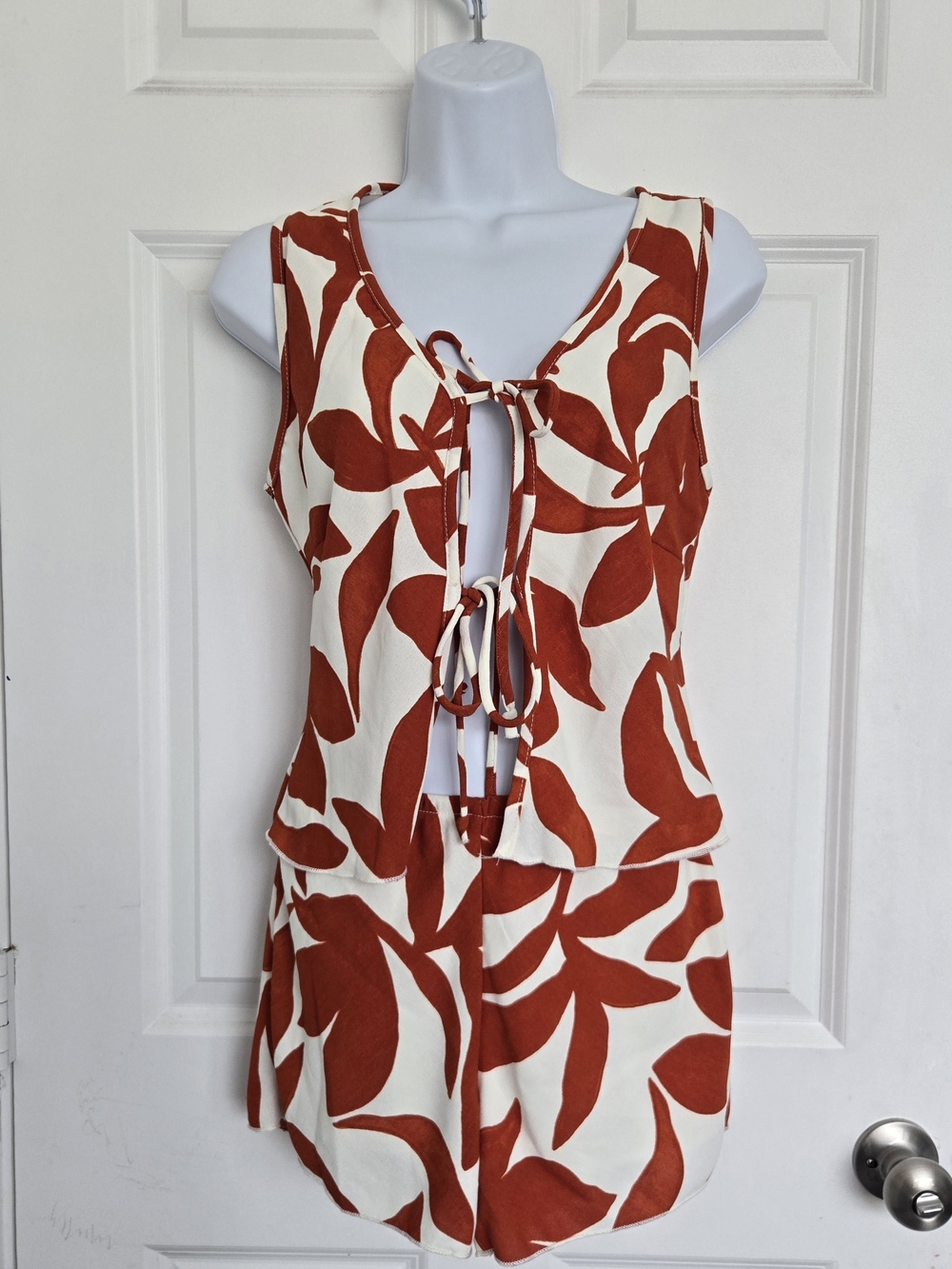 Rust Leaf Tie-Front Two-Piece Set